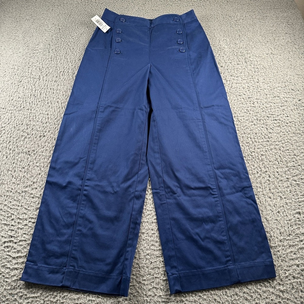 Talula Worth Pant Womens 2 Wide Leg High Rise Sailor Button Front Blue Depths